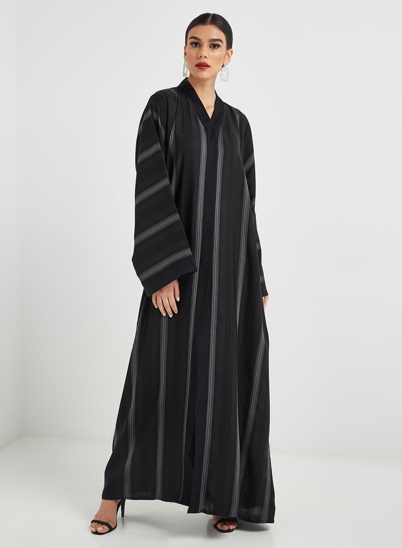 Hayat Stripe Print Abaya Black - Image 1