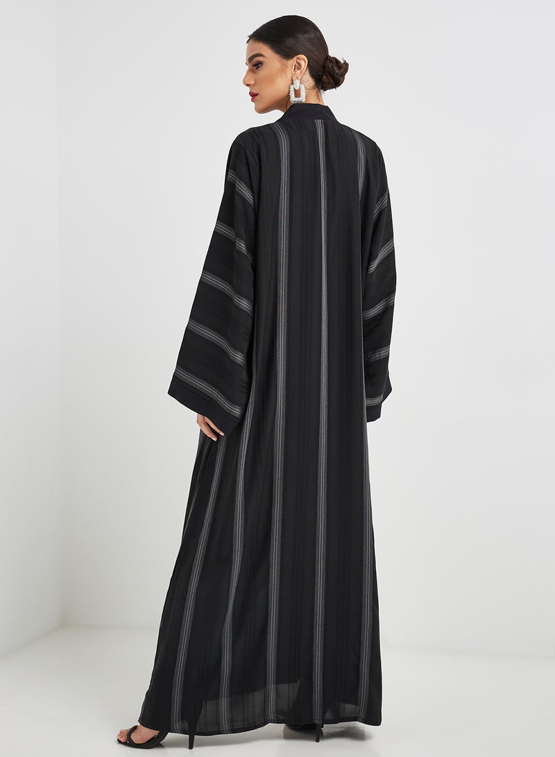 Hayat Stripe Print Abaya Black - Image 2