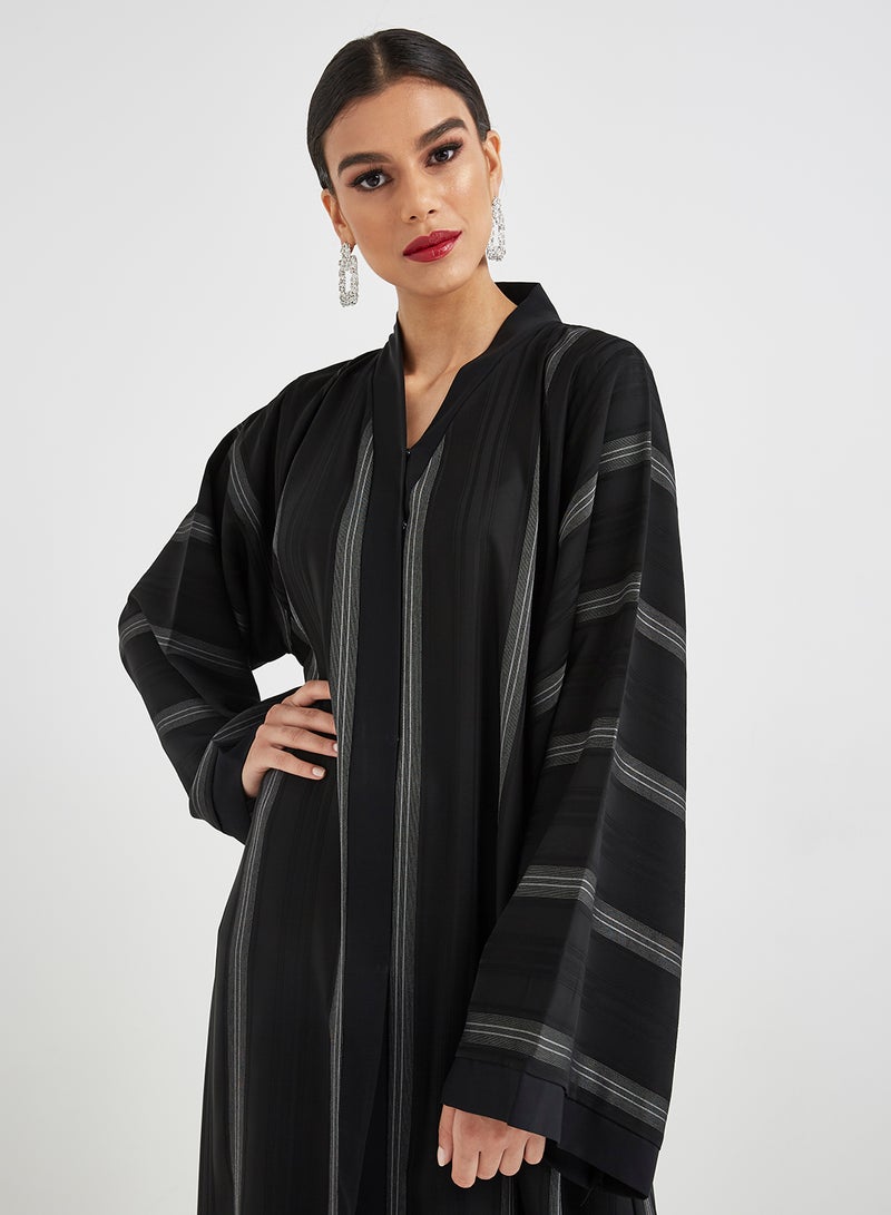 Hayat Stripe Print Abaya Black - Image 3