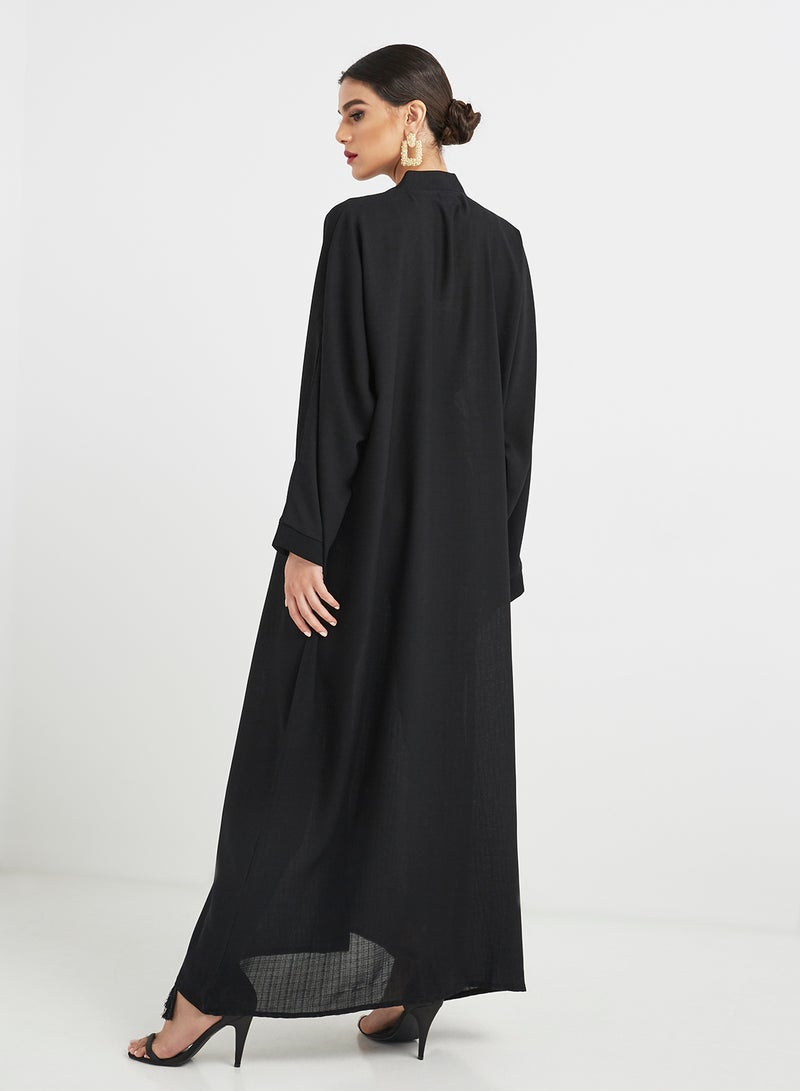 Hayat - Leaf Design Embroidery Abaya Black - Image 1
