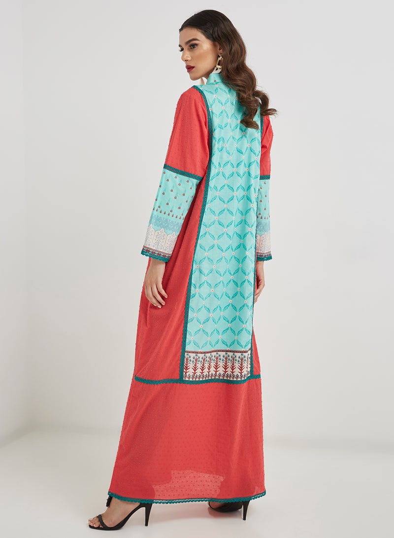 Shining Jewel Classic Style Party Jalabiya Red & Sky Blue - Image 3