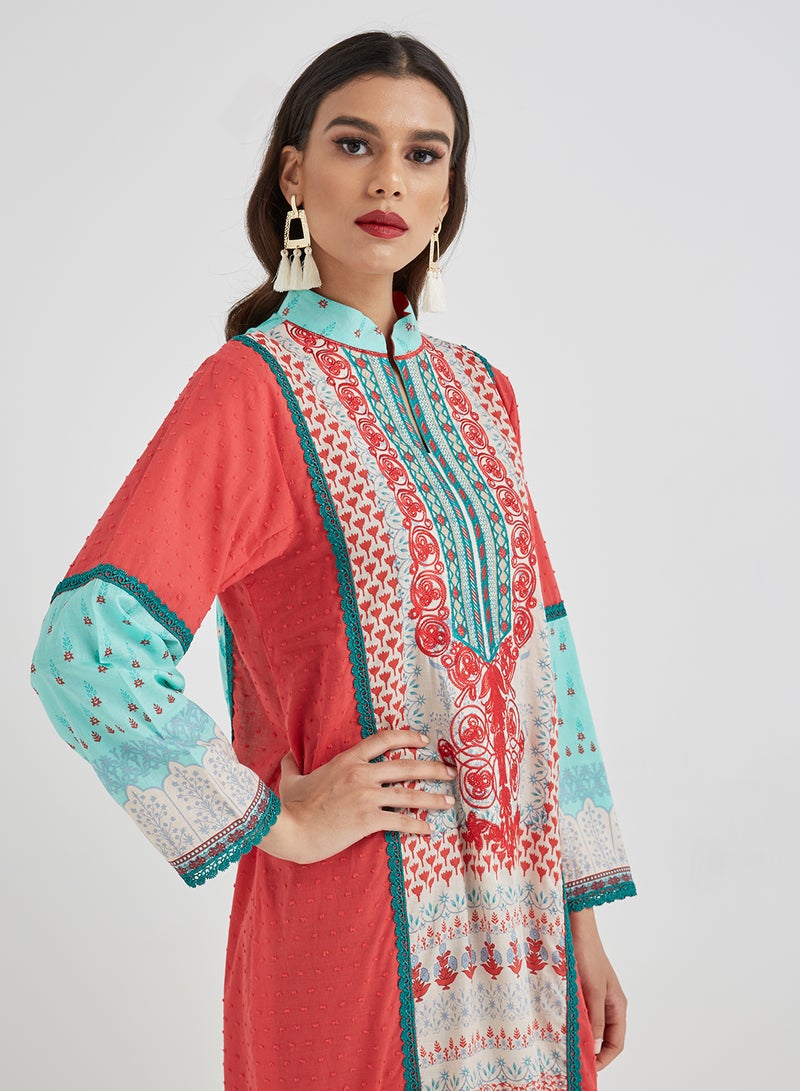 Shining Jewel Classic Style Party Jalabiya Red & Sky Blue - Image 4