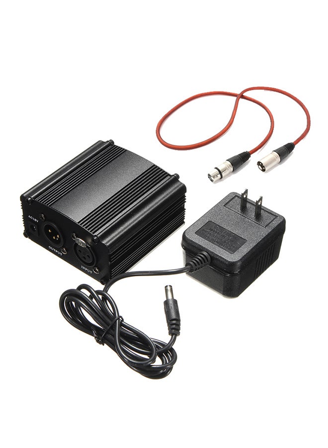 LEORY Microphone DC 48V Phantom Power Supply Adapter XLR Cable Noise Canceling For Condenser Microphone Recording Equipment Black 