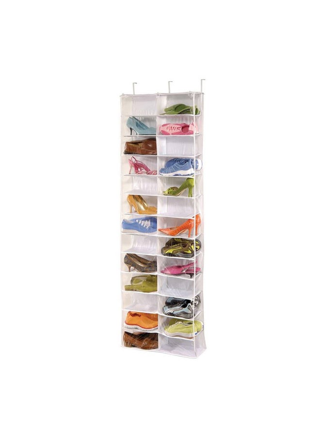 Folding Door Closet 26 Pocket Hanging Shoe Rack With 3 Hooks White - Image 2