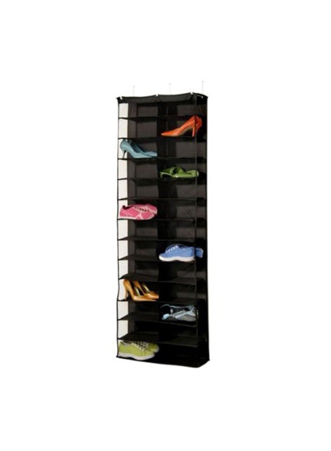Folding Door Closet 26 Pocket Hanging Shoe Rack With 3 Hooks Black - Image 4