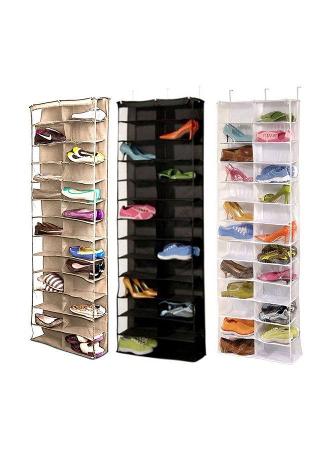 Folding Door Closet 26 Pocket Hanging Shoe Rack With 3 Hooks Black - Image 5