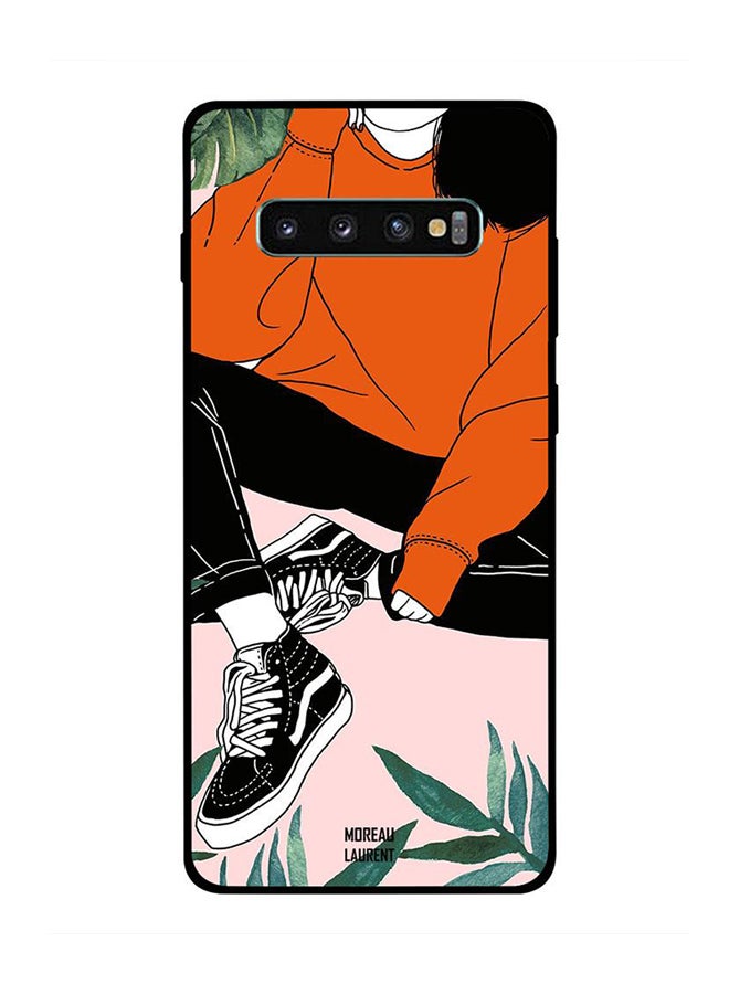 Moreau Laurent Protective Case Cover For Samsung Galaxy S10 Plus Black Shoes Orange Shirt Girl Ready for Picture