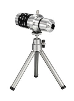 Aluminum Cellphone Mobile Phone Lens 12X Zoom Telescope Camera Telephoto Lens with Tripod for IPhone for Andriod Phone Lens Kits White