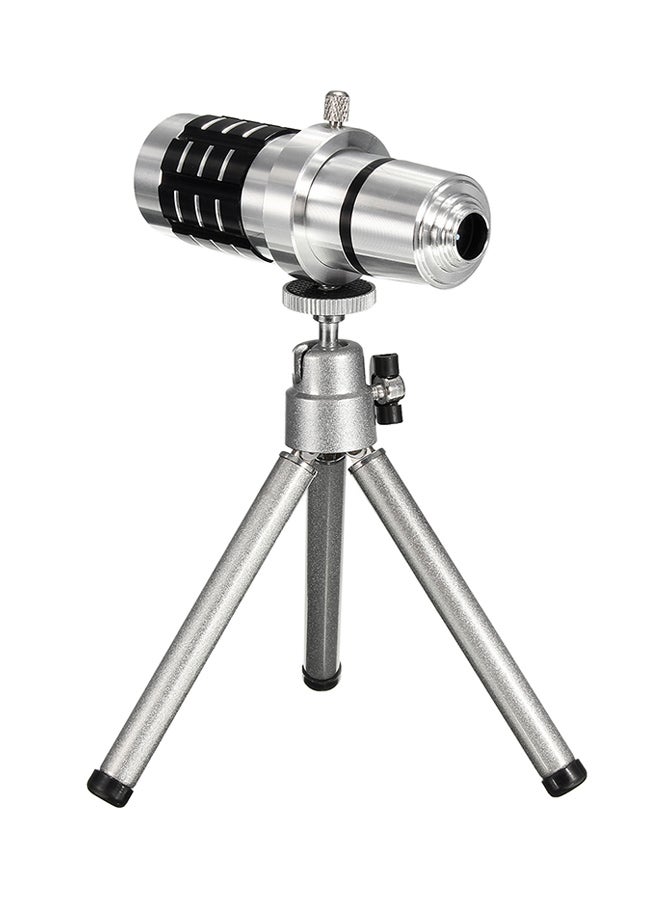 Generic - Aluminum Cellphone Mobile Phone Lens 12X Zoom Telescope Camera Telephoto Lens with Tripod for IPhone for Andriod Phone Lens Kits White - Image 1