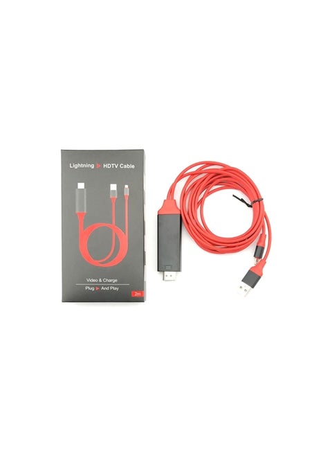 Lightning To HDMI HDTV Converter Adapter With USB Charging Cable Red