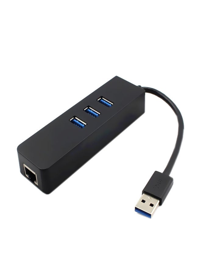 Sharpdo 3-Port USB Hub With Ethernet Adapter Black/Blue/Silver - Image 1