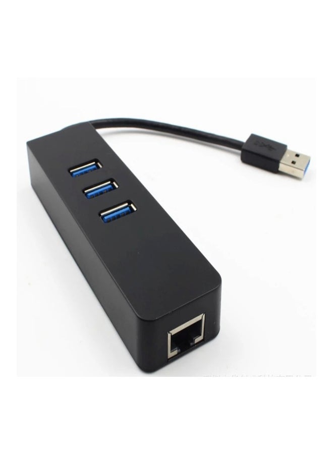 Sharpdo 3-Port USB Hub With Ethernet Adapter Black/Blue/Silver - Image 3