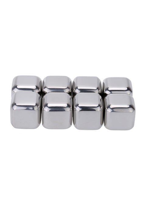 8-Piece Reusable Ice Cube Cooler Stone With Plastic Storage Case Silver