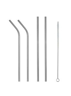 10.5 Inch Stainless Steel Straws Reusable Metal Straws 2 Bent 2 Straight Straws with a Cleaning Brush Silver 10.5inch