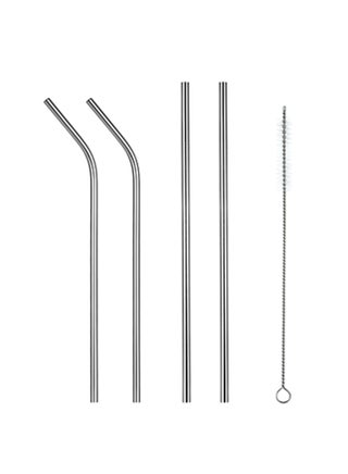 10.5 Inch Stainless Steel Straws Reusable Metal Straws 2 Bent 2 Straight Straws with a Cleaning Brush Silver 10.5inch - v1555783383/N23410358A_1