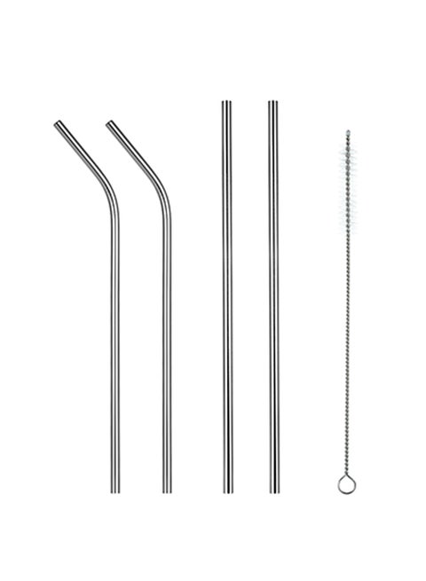 10.5 Inch Stainless Steel Straws Reusable Metal Straws 2 Bent 2 Straight Straws with a Cleaning Brush Silver 10.5inch