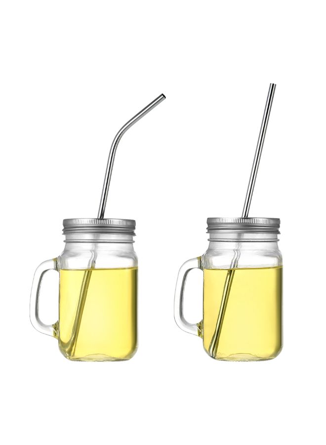 Generic - 10.5 Inch Stainless Steel Straws Reusable Metal Straws 2 Bent 2 Straight Straws with a Cleaning Brush Silver 10.5inch - Image 1
