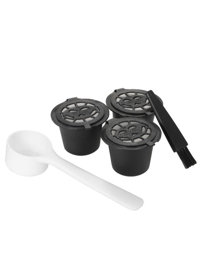 3-Piece Reusable Coffee Pods For Nespreso Machine With Spoon and Brush Black