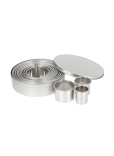 12-Piece Stainless Steel Circle Cookie Cutter with Storage Box Silver