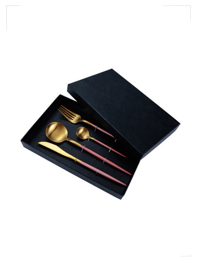 iLife - 4-Piece Stainless Steel Cutlery Steak Knife Fork Spoon Set Pink/Gold 30x20x5cm - Image 1