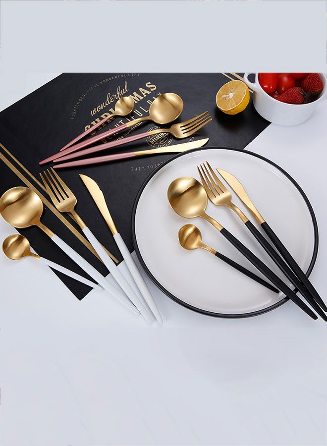 iLife - 4-Piece Stainless Steel Cutlery Steak Knife Fork Spoon Set Pink/Gold 30x20x5cm - Image 1