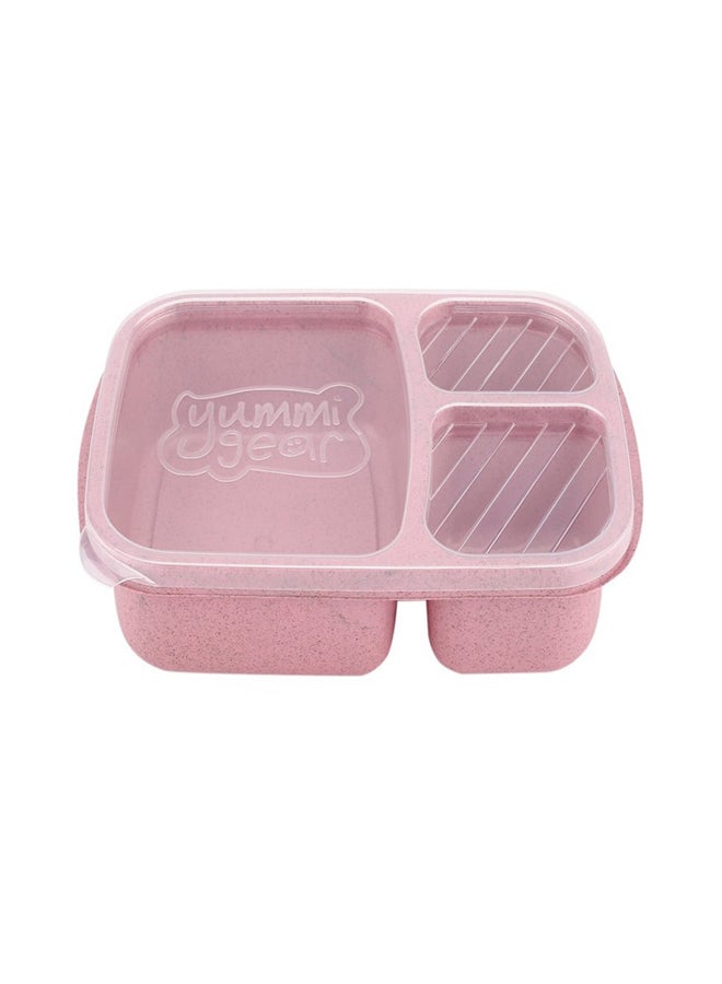 Wheat Straw Microwavable Rectangle 3 Grids Bento Lunch Box With Lid Pink 25*17*6cm - v1555783674/N23418414A_1