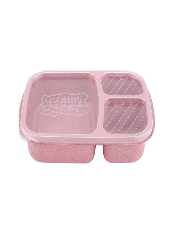 Sharpdo Wheat Straw Microwavable Rectangle 3 Grids Bento Lunch Box With Lid Pink 25*17*6cm - Image 1