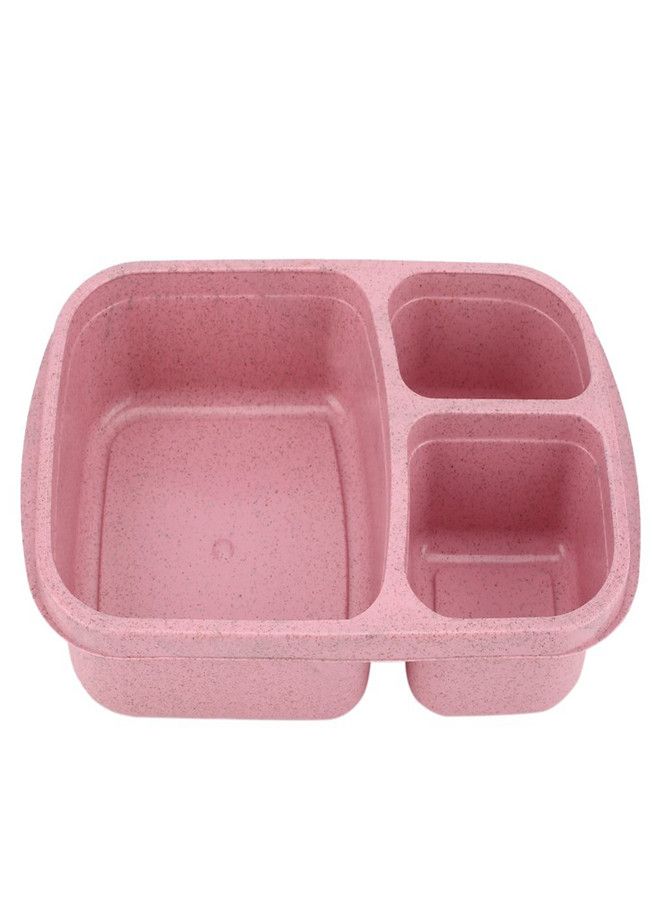 Wheat Straw Microwavable Rectangle 3 Grids Bento Lunch Box With Lid Pink 25*17*6cm - v1555783674/N23418414A_2