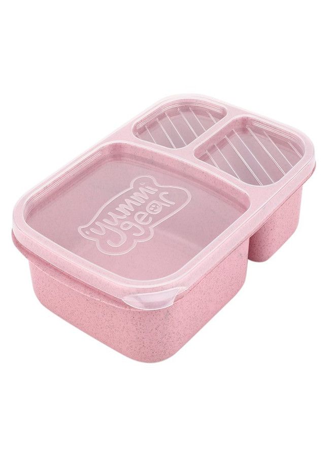 Sharpdo Wheat Straw Microwavable Rectangle 3 Grids Bento Lunch Box With Lid Pink 25*17*6cm - Image 3