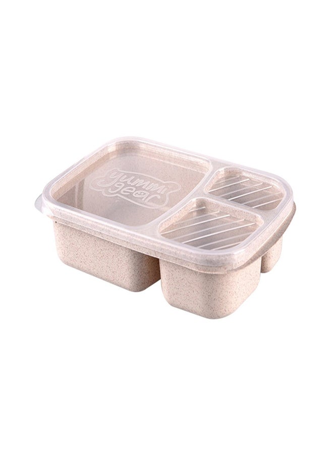 Sharpdo Wheat Straw Microwavable Rectangle 3 Grids Bento Lunch Box With Lid Beige 25x17x6cm 