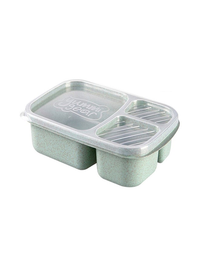 Sharpdo Wheat Straw Microwavable Rectangle 3 Grids Bento Lunch Box With Lid Green 25x17x6cm