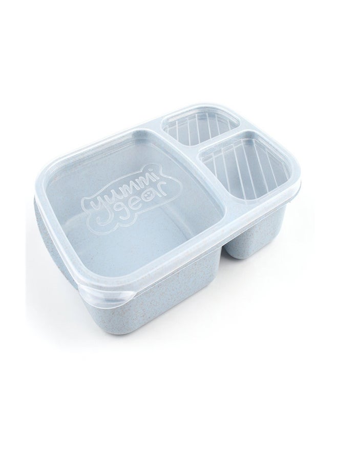 Sharpdo Wheat Straw Microwavable Rectangle 3 Grids Bento Lunch Box With Lid Blue 25x17x6cm
