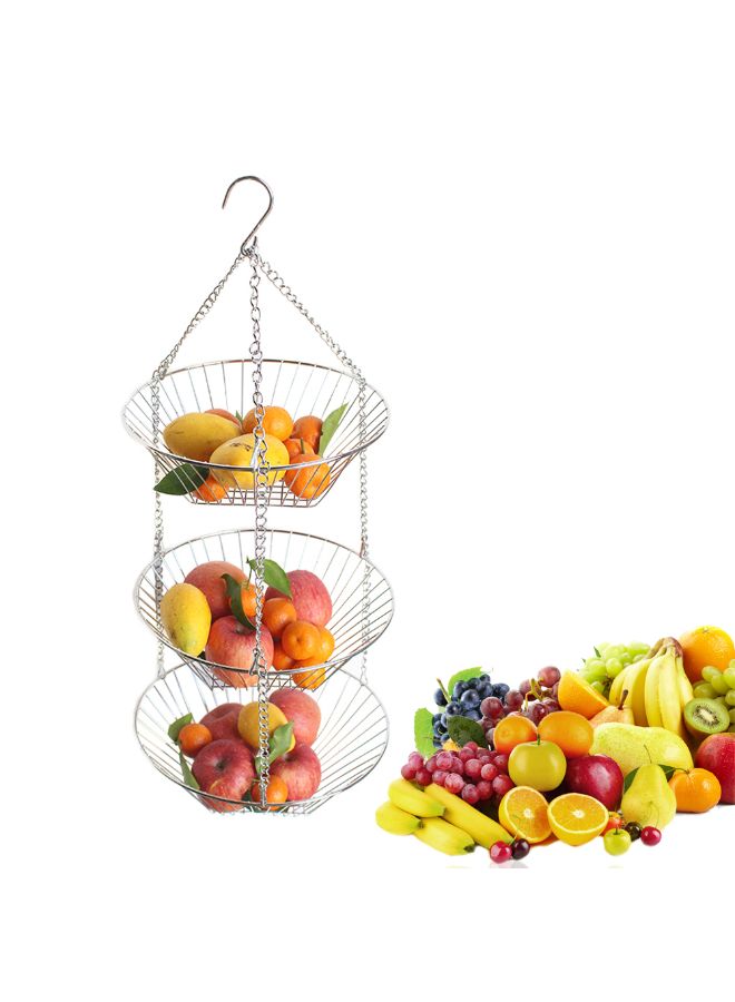 روندفل سلة فواكه معلقة ومصنوعة من 3 طبقات فضي - Image 2