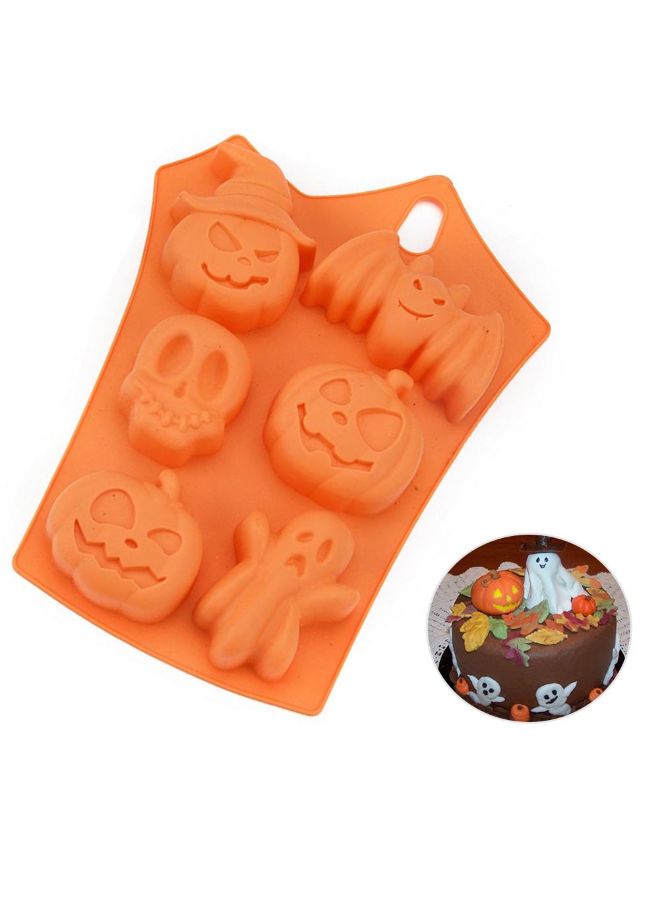 روندفل قالب من السيليكون لإعداد الكعك والشوكولاتة بتصاميم قرع وخفاش ورسومات مخيفة، يمكنك استخدامه بنفسك، من 6 أقسام برتقالي - Image 2
