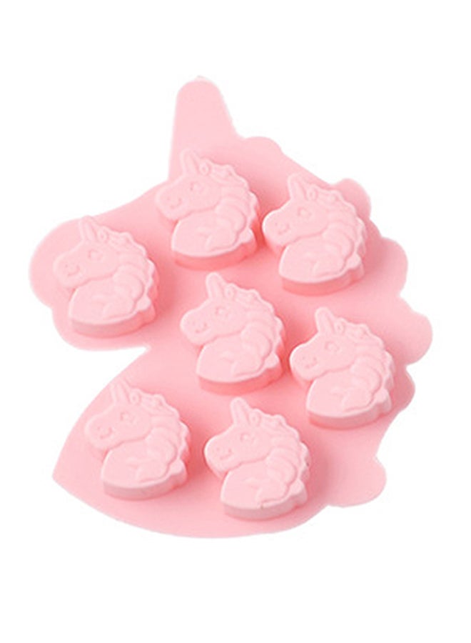 روندفل قالب صناعة كيك مصنوع من السيليكون بتصميم حصان بقرن ومكون من 7 تجويفات وردي