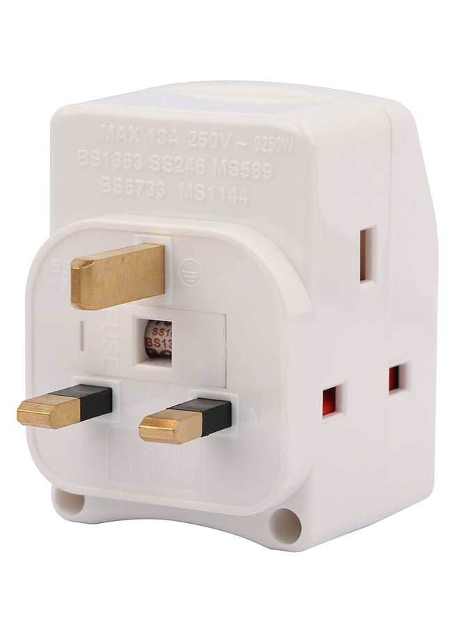 Terminator 3-Way UK Socket Multi Adapter 13A Universal With Individual Switch & Indicator Tma 33S White