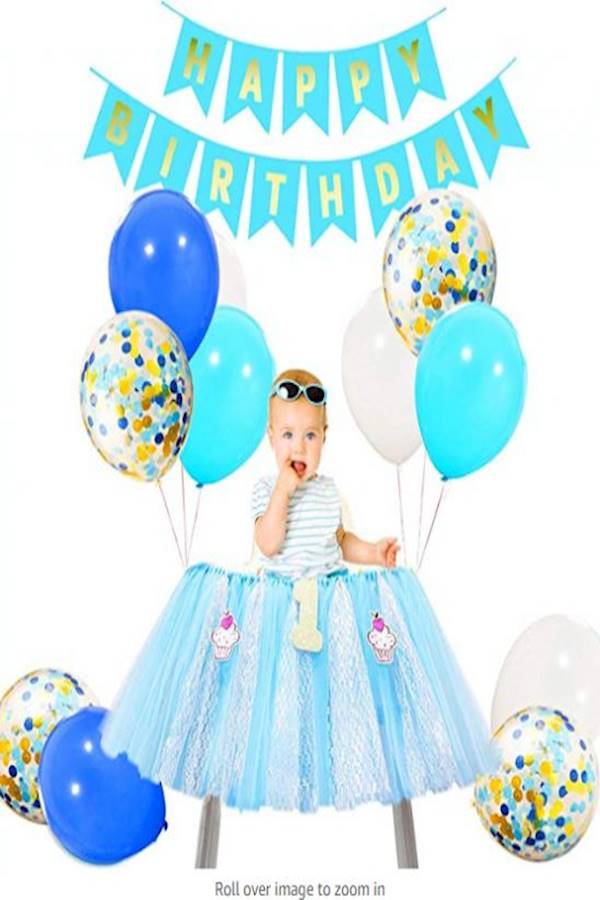 مجموعة لوزام حفلة عيد الميلاد الأول للطفل مكونة من 40 بالون من اللاتكس قياس 12 بوصة بلون أزرق فاتح وأبيض مع بالونات معبأة بقصاصات ورقية ملوّنة 12بوصة - Image 3