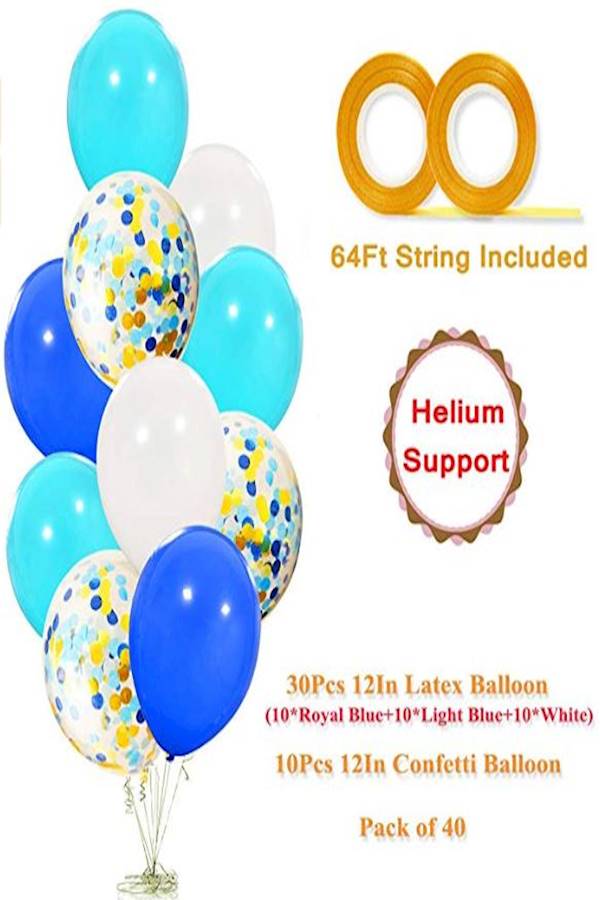 مجموعة لوزام حفلة عيد الميلاد الأول للطفل مكونة من 40 بالون من اللاتكس قياس 12 بوصة بلون أزرق فاتح وأبيض مع بالونات معبأة بقصاصات ورقية ملوّنة 12بوصة - Image 2