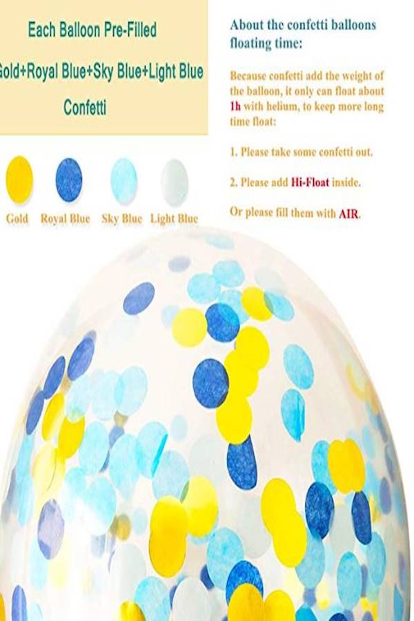 مجموعة لوزام حفلة عيد الميلاد الأول للطفل مكونة من 40 بالون من اللاتكس قياس 12 بوصة بلون أزرق فاتح وأبيض مع بالونات معبأة بقصاصات ورقية ملوّنة 12بوصة - Image 4