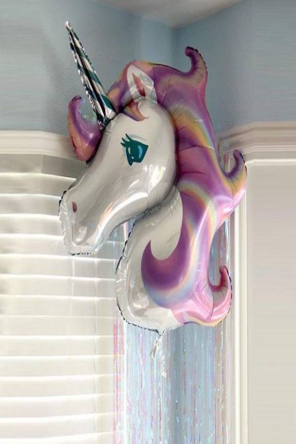 مجموعة بالونات من القصدير مع شريط بتصميم يونيكورن بألوان قوس القزح وعبارة "Happy Birthday" لتزيين حفلات أعياد الميلاد وحفلات ولادة الطفل- تُنفخ بالهيليوم، حزمة من  18 بالون - Image 3