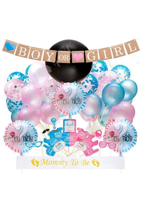 Gender Reveal Party Supplies - With The Jumbo Gender Reveal Balloon Plus Boy Or Girl Banner Decorations, Foil And Confetti Balloons, Photo Props And Mom To Be Sash