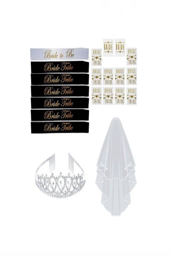 ماركة غير محددة - طقم طرحة العروس وإكسسوارات حفلات الزفاف من 20 قطعة مزينة بطبعة عبارة 'Bride to Be' - Image 1