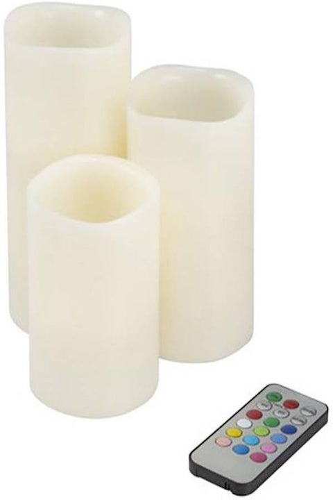 LED Color Changing Flameless Candle Set With Remote 15,11,7cm