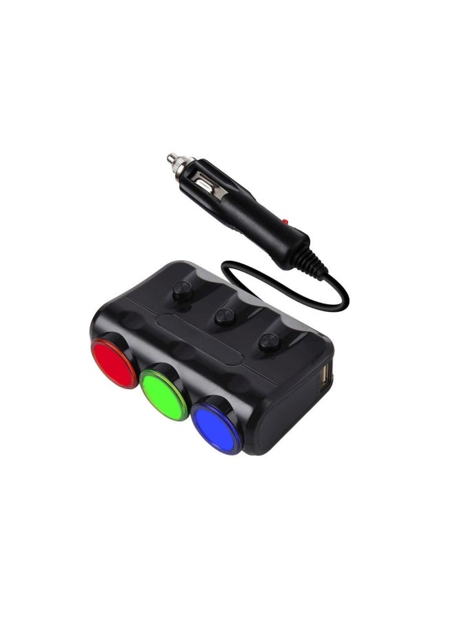 Multi Purpose Car Charger Power Adapter Black/Red/Green