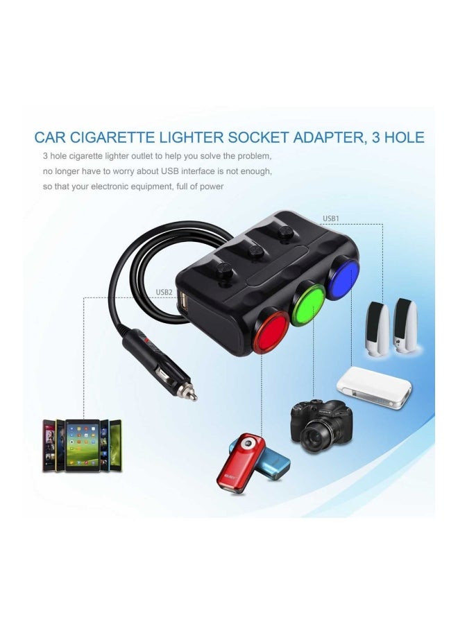Multi Purpose Car Charger Power Adapter Black/Red/Green