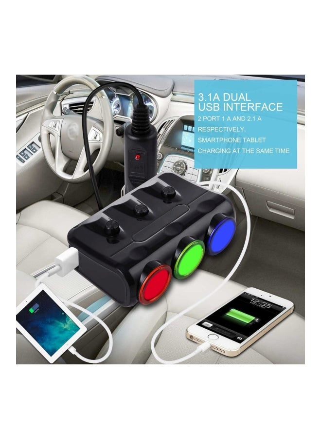 Multi Purpose Car Charger Power Adapter Black/Red/Green