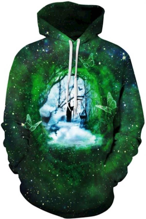 Autumn And Winter Series Digital Printed Couple Hooded Jacket Set Green/White/Black 