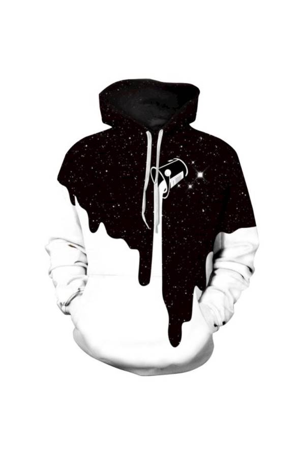 Generic Star Milk Cup Printed Cotton Hoodie Couple Set Black/White  - Image 1