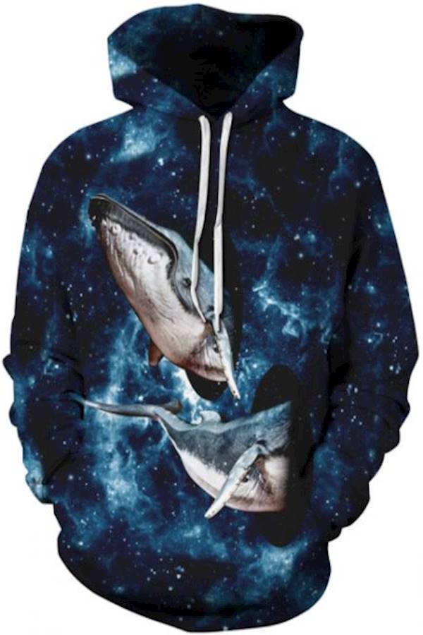 Autumn And Winter Series Digital Printed Couple Hooded Jacket Set Blue/White 