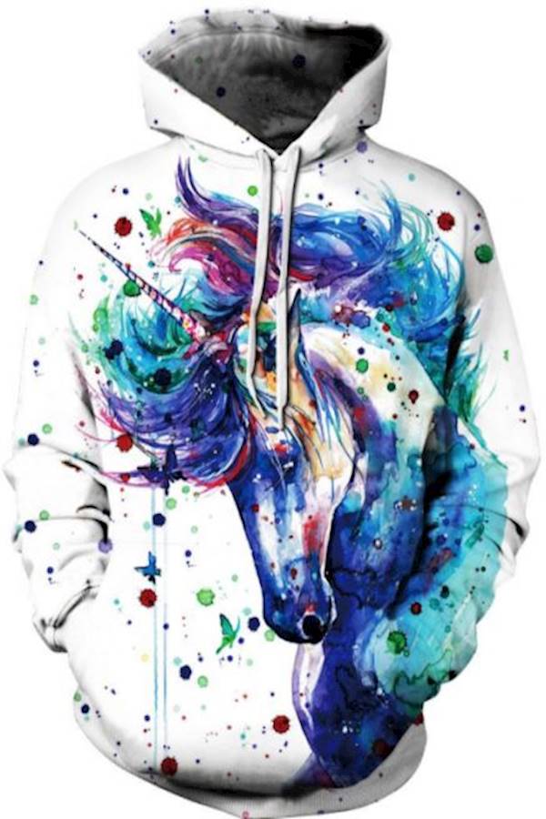 Digital Print Hooded Couple Sweatshirt White/Blue - Image 1